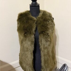 Scotch & Soda Olive Faux Fur Vest